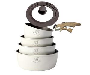 Royal Swiss® Set de casseroles 6 pièces avec poignée amovible - 14/16/18/20 cm + couvercle en verre universel - Induction tous feux - Empilable, gain de place