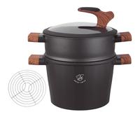 Royal Swiss Stoompan/Couscous Casserole de 24 cm, pour induction et tous types de feux, en acier inoxydable, avec couvercle en verre, pour une cuisson saine des légumes, du poisson et du couscous