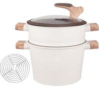 Royal Swiss Stoompan/Couscous Casserole de 24 cm, pour induction et tous types de feux, en acier inoxydable, avec couvercle en verre, pour une cuisson saine des légumes, du poisson et du couscous