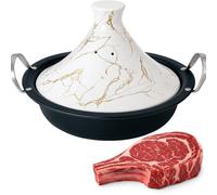 Royal Swiss Tajine - 34 cm - En acier inoxydable - Avec couvercle en céramique et valve vapeur - Pour induction, gaz, four et micro-ondes - Économe en énergie - Passe au lave-vaisselle - Cocotte