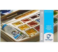 Van Gogh Set de peinture aquarelle, boîte de poche en plastique, 18 demi-plats + 2x10ml