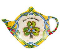 Royal Tara Porte-Sachet de thé en céramique avec trèfle, trèfle à Quatre Feuilles, nœuds de la Trinité et Couleurs celtiques