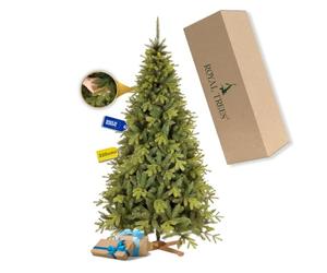 Royal Trees Sapin de Noël artificiel 220 cm - Épicéa de Sibérie artificiel avec 1224 pointes et 101 branches, sapin de Noël vert réaliste, arbre de Noël dense avec socle en bois et sac de rangement