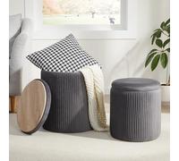 Royal Windsor Lot de 2 tabourets ronds avec rangement pour chambre à coucher, table basse, petit tabouret en velours pour salon, gris
