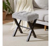 Royal Windsor Tabouret de coiffeuse avec pieds en X en métal, tabouret de maquillage pour salon, petit tabouret ottoman carré, siège de coiffeuse pour chambre à coucher, lin gris clair