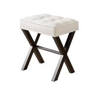 Royal Windsor Tabouret de coiffeuse avec pieds en X en métal, tabouret de maquillage pour salon, petit tabouret ottoman carré, siège de coiffeuse pour chambre à coucher, lin blanc