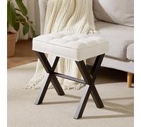 Royal Windsor Tabouret de coiffeuse avec pieds en X en métal, tabouret de maquillage pour salon, petit tabouret ottoman carré, siège de coiffeuse pour chambre à coucher, lin blanc