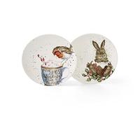Royal Worcester Wrendale Deigns Lot de 2 assiettes festives Motif rouge-gorge et lapin 16 cm