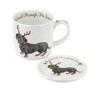 Royal Worcester Wrendale Designs Teckel à travers la neige Ensemble tasse et dessous de verre