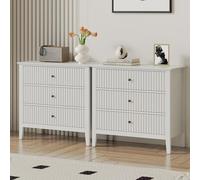 RoyalCraft Lot de 2 commodes cannelées à 3 tiroirs avec rangement, table de chevet moderne peinte de 76,2 cm de haut avec glissière à roulement à billes pour chambre à coucher, salon, entrée, blanc