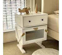 RoyalCraft Table de chevet avec bandes lumineuses LED, table d'appoint moderne avec tiroir rotatif à 360°, table de chevet avec porte en verre, meuble de nuit en bois pour salon, chambre à coucher