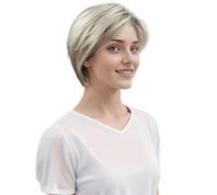 Royalfirst Perruque synthétique courte avec racines noires et ombrées blondes - Résistante à la chaleur - Pour femme