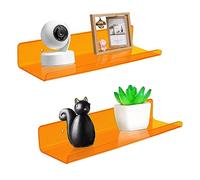 ROYALITA Lot de 2 petites étagères murales en acrylique - 30 cm - Étagères suspendues pour plantes - Décoration d'intérieur - Pour salle de jeux, chambre à coucher, salon, bureau - Orange