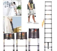 Royalswill Échelle télescopique pliante - 3,8 m - Portable - Multifonction - En acier inoxydable - Antidérapante - Extensible - Pour le jardin et l'intérieur - Charge maximale : 150 kg