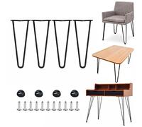 Royalswill Lot de 4 épingles à Cheveux, 25 cm, 25 cm, Pieds de Table, en métal, Noir, Pieds de Table, Pieds de Table, 10 mm, en Acier, 2 tiges, Pieds de Meubles DIY avec protège-Sol et vis
