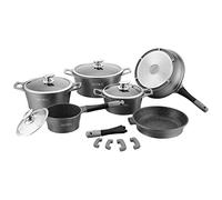 Royalty Line, Batterie de cuisine de 14 pièces en aluminium moulé sous pression avec revêtement en marbre, couleur ARGENT