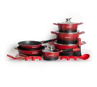 Royalty Line Batterie De Cuisson Complète Effet Marbre - 17 Pièces - Tous Feux - Rouge Et Noir