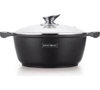 Royalty Line - RL-BS34M - Faitout avec Revêtement Marbre, Couvercle en verre, Induction, 10 Litres, 34 cm, Noir