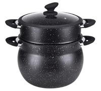 ROYALTY LINE, Couscoussier en acier inoxydable 13 Litres avec couvercle en verre, compatible gaz, électrique, céramique, halogène, induction, avec un revêtement antiadhésif sans PFOA, Noir