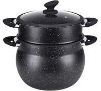 ROYALTY LINE, Couscoussier en acier inoxydable 15 Litres avec couvercle en verre, compatible gaz, électrique, céramique, halogène, induction, avec un revêtement antiadhésif sans PFOA, Noir