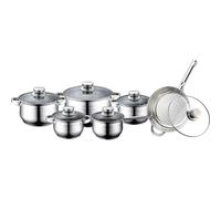 ROYALTY LINE, Ensemble de 12 pièces, Batterie de Cuisine en acier inoxydable, poêle à frire ø 24 cm, casseroles ø 16, 18, 20, 24 cm avec couvercles en verre, Tous Feux, Argent