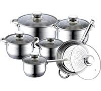 ROYALTY LINE, Ensemble de 12 pièces, Batterie de Cuisine en acier inoxydable, poêle à frire ø 24 cm, casseroles ø 16, 18, 20, 24 cm avec couvercles en verre, Tous Feux, Argent