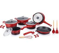 Set de 17 ustensiles de cuisine - Revêtement antiadhésif en marbre - Poignées amovibles - Compatible avec l'induction