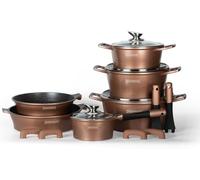 Royalty line Lot Casseroles et Poêles, 14 pièces, revêtement en marbren, Induction, Sans PFAS, Pour toutes les sources de chaleur (Noir) (cuivre)