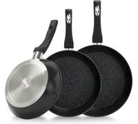 Royalty line Lot de 3 Poêles en Fonte d’Aluminium Premium, sans PFOA, Tous Feux Compatible Cuisson, Cuire sans Huile ni Graisse ⌀ 20, 24 et 28 cm (Noir)