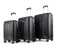 ROYALTY LINE, Lot de 3 Valises, Rigide ABS Ultra Légère 4 Roues Pivotantes 360° - Taille S 55x38x18cm, M 67x44x24cm, L 76x49x28cm, Sangles Doubles, Serrure à Combinaison, Poignées Renforcées, Noir