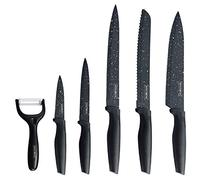 Royalty Line - Lot de 5 couteaux de cuisine + éplucheur recouvert de céramique avec poignée foncée - RL-MB5 - pain, viande, pince universelle
