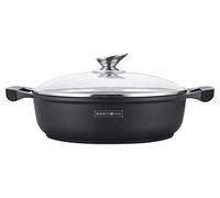 Royalty Line - RL-BR30M - Faitout Bas avec Revêtement Marbre, Couvercle en verre, Induction, 4.5 Litres, 30 cm, Noir