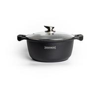 Royalty Line - RL-BS34M - Faitout avec Revêtement Marbre, Couvercle en verre, Induction, 10 Litres, 34 cm, Noir