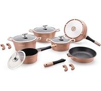Royalty Line - RL-ES1014M - Lot de 14 casseroles et poêles en pierre de lave avec couvercle, pour une utilisation professionnelle et domestique Cuivre