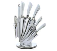 ROYALTY LINE, RLKSS750, Ensemble de 8 couteaux en acier inoxydable avec support, aiguiseur et ciseaux, parfait pour chefs et amateurs, ergonomiques, durables, 20 cm, noir