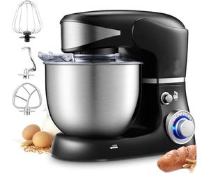 ROYALTY LINE, Robot Multifonction 1600W Noir RL-PKM1600, Bol en Acier Inoxydable 6L, 6 Vitesses + Fonction Pulse, Accessoires Inclus, Idéal pour Pâtisserie et Cuisine