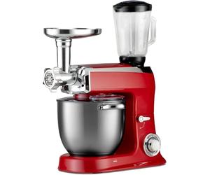 ROYALTY LINE, Robot Multifonction 2100W Rouge RLPKM2100BG-RED, Bol en Acier Inoxydable 7,5L, Accessoires Inclus : Fouet, Batteur, Crochet, Vitesses Inclinées, Protection Sécurisée