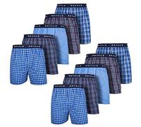 ROYALZ Boxer Hommes Americain Style Lot de 10 Calecons Plaid Blue Classique 10 Set sous-Vêtements Slip 100% Coton Large, Couleur:Set 021 (Lot de 10 - Multicolore), Taille:XL