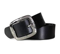 ROYALZ Ceinture Vintage en Cuir de Buffle pour Dames - 38mm de Large, à Découper, Pleine Fleur - Boucle à Motif Floral Lisse - Taille: 85, Couleur: Noir