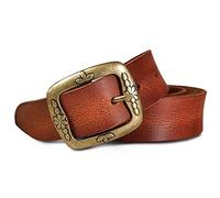 ROYALZ Ceinture Vintage en Cuir de Buffle pour Dames - 38mm de Large, Pleine Fleur à Découper - Taille: 90, Couleur: Marron Cognac - Boucle Antik-Floral