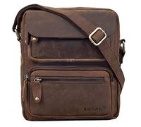 ROYALZ 'Florida' Petit sac à bandoulière moderne pour homme en cuir véritable - Mini sac de messager avec beaucoup de compartiments - Sac à main pour homme en look vintage, Couleur:Nevada Marron