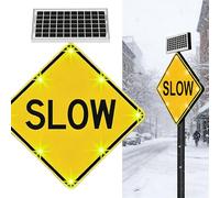 RoyceBee Panneau de Prudence LED 60 cm x 60 cm Fonctionnant à l'Énergie Solaire - Clignotant et Réfléchissant, Structure Aluminium IP65 - pour la Sécurité Routière Piétonne en Ville & Chantiers