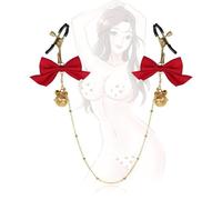 Roycha Chaîne en Or avec clochettes Broche nœud Rouge Attache-tétine Non perçante Ajustable Sexy Bijoux de Corps pour Femmes