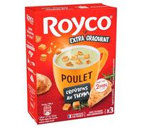 ROYCO - Soupe Déshydratée Poulet Croûtons et Thym | Savoureuse et onctueuse | Idéale pour un repas réconfortant | la boite de 3 sachets | LOT DE 6