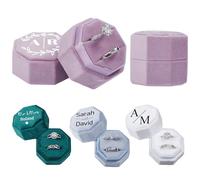 Roycraft Boîte à bague en velours personnalisée pour mariage, 2 emplacements pour bague de mariage vintage, organisateur de bijoux, personnalisez votre texte pour demande en fiançailles