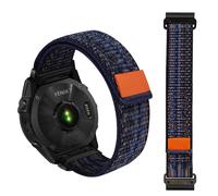RoYiio Bracelet de montre en nylon pour Garmin Fēnix/Epix/Quatix/MARQ Series/Descent Series/D2 Series/Enduro/Tactix, confortable, respirant, bracelet de rechange pour QuickFit 22 mm, bleu orange