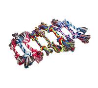 ROYJJ Corde pour chien agressifs - Couleurs vives - Jouet à mâcher presque indestructible pour chiens de petite taille - 17,8 cm de long - Corde de dentition à double nœud en coton avec styles