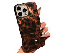 RoyMonkey Coque magnétique tortue pour iPhone 16 Pro [compatible avec Magsafe] - Esthétique brillant imprimé léopard ambre - Coque de protection irisée antichoc marron noir