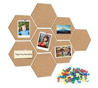 Royouzi 8 PièCes Tableau Liege Mural Autocollant Tableaux En LièGe Hexagonal Panneau Liege Mural Avec 64 éPingles Pour Suspendre Des Photos, Des Tableaux D'Affichage, Des DéCorations D'IntéRieur