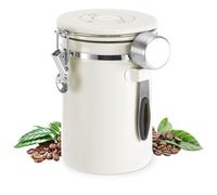 Royouzi Boîte à café hermétique en acier inoxydable - 1,8 l - Avec cuillère en acier inoxydable et rangement du temps - Pour thé, noix, cacao, reste plus longtemps et frais - Beige